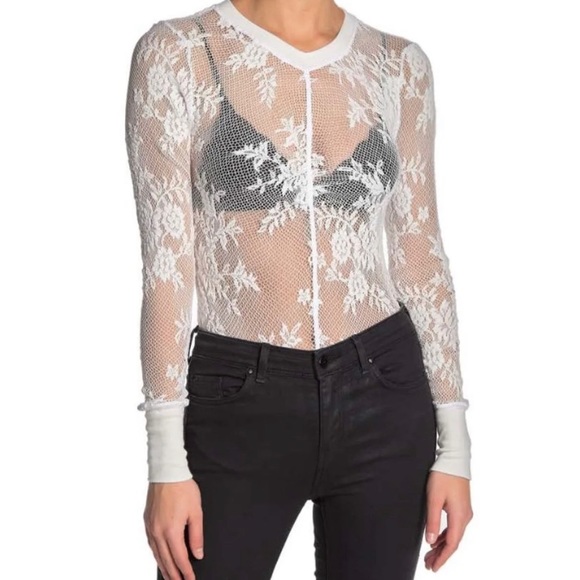NEW M Free People Lace Long Sleeve Layering Top - Picture 2 of 11